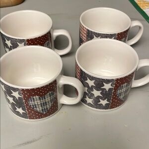 Four matching coffee cups…DC Brown & Co. Majesticware by Oneida (American quilt)